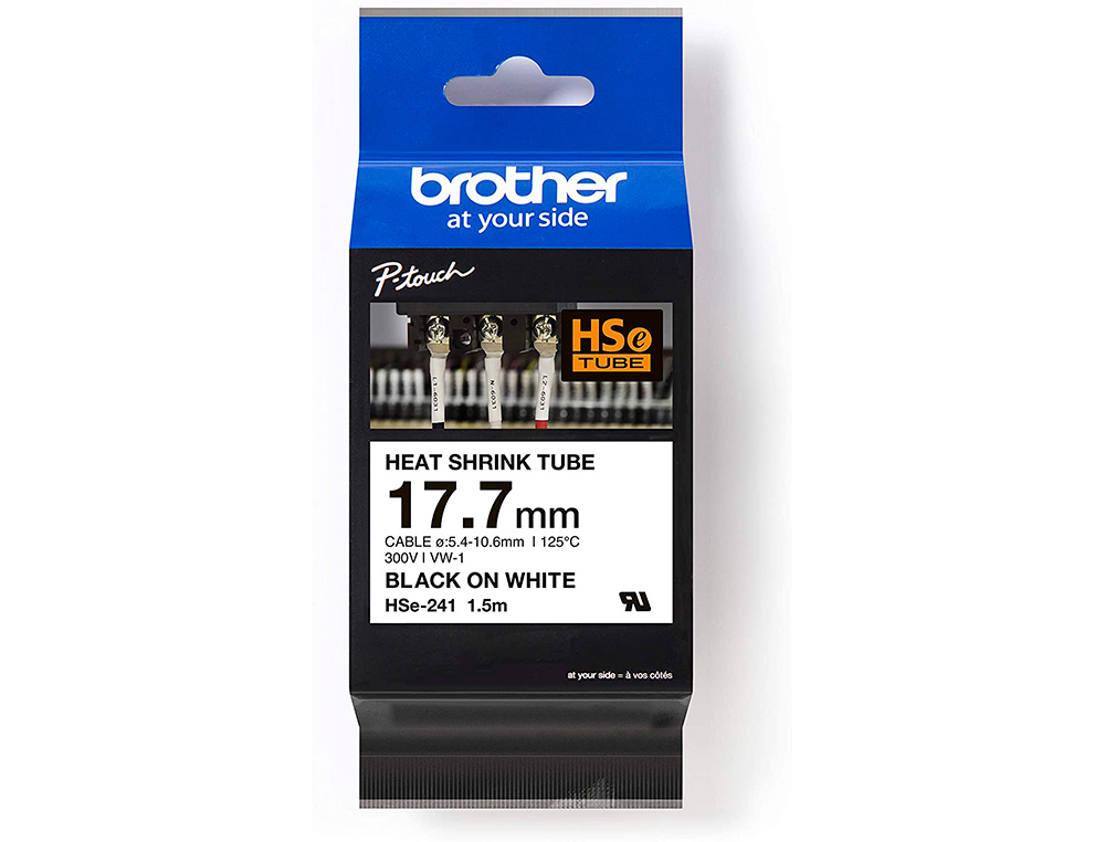BROTHER - Cinta hse 241 termoretractible 17,7 mm negro/blanco (Ref. HSE241)