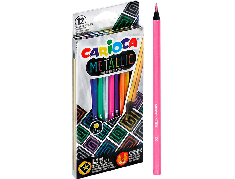 CARIOCA - Lapices de colores metallic hexagonal mina 3,3 mm caja de 12 colores surtidos (Ref. 43164)