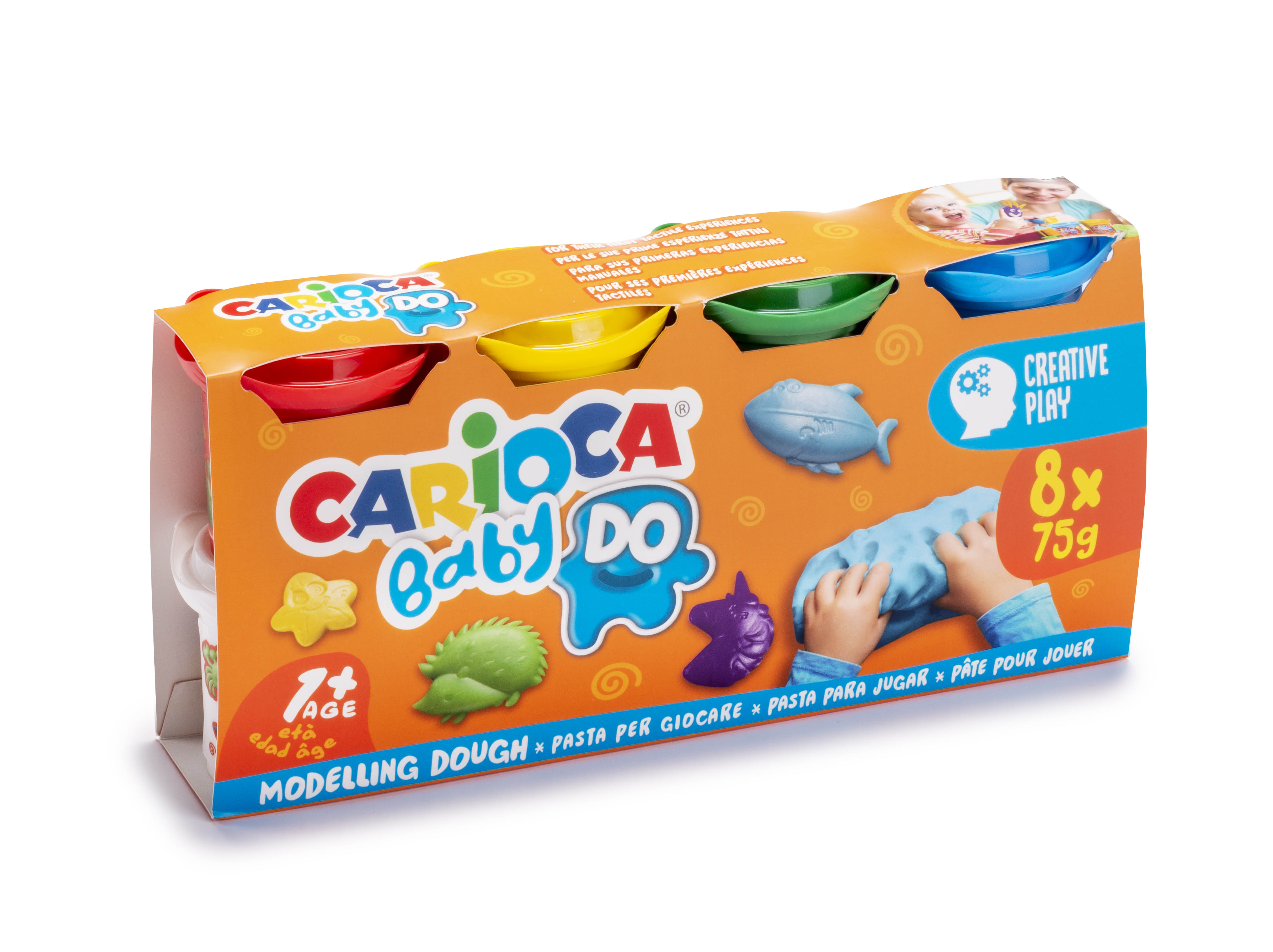 CARIOCA - Pasta de modelar baby dough bote 75 g set de 8 colores surtidos (Ref. 43180)