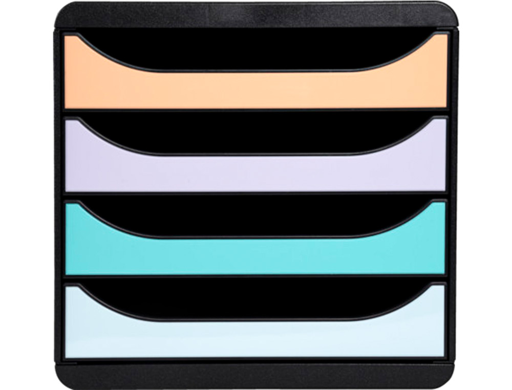 EXACOMPTA - Fichero de cajones sobremesa big-box aquarel negro 4 cajones colores pastel glossy (Ref. 3104296D)