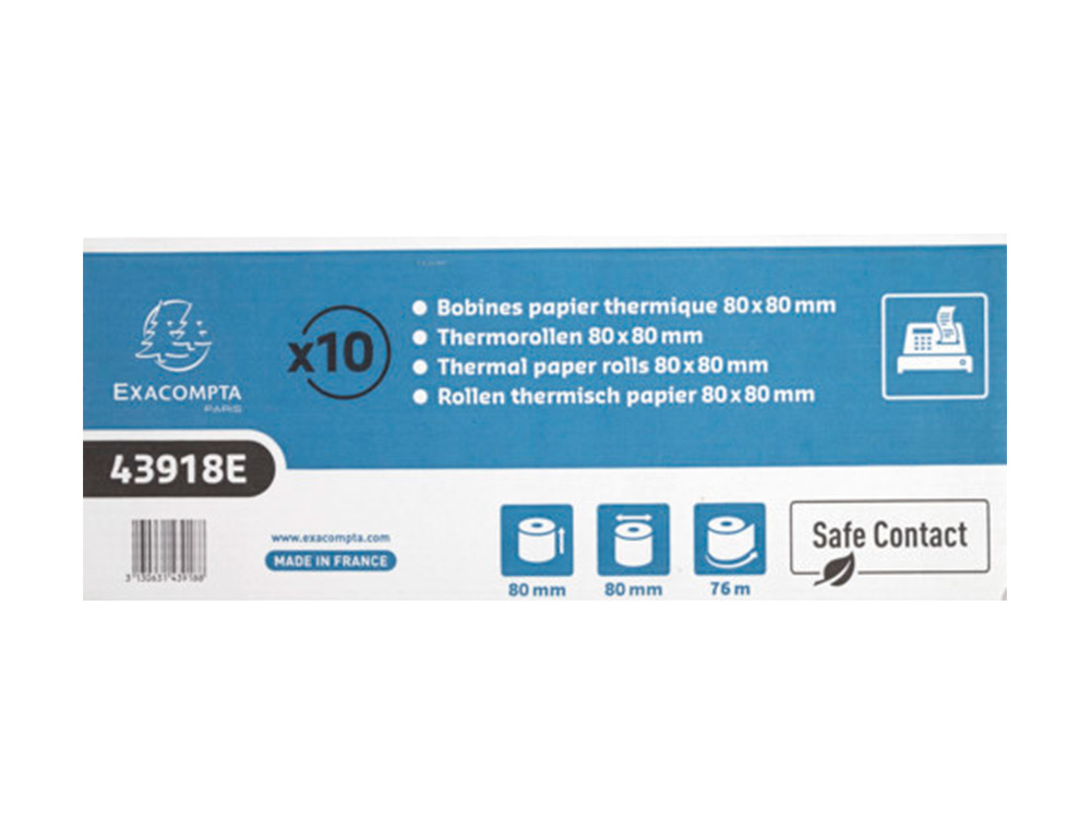 EXACOMPTA - Rollo sumadora safe contact termico 80 mm x 80 mm 52 g/m2 (Ref. 43918E)
