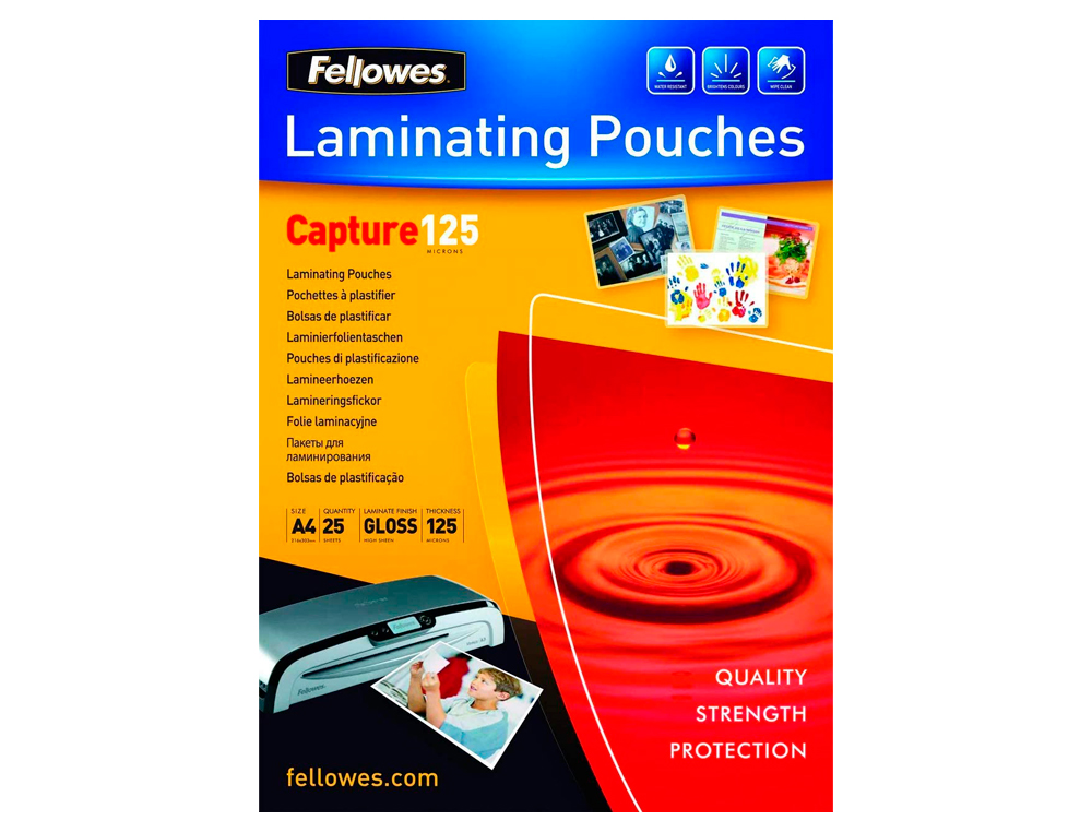 FELLOWES - Bolsa de plastificar brillo din A4 125 micras pack de 25 unidades (Ref. 5396301)