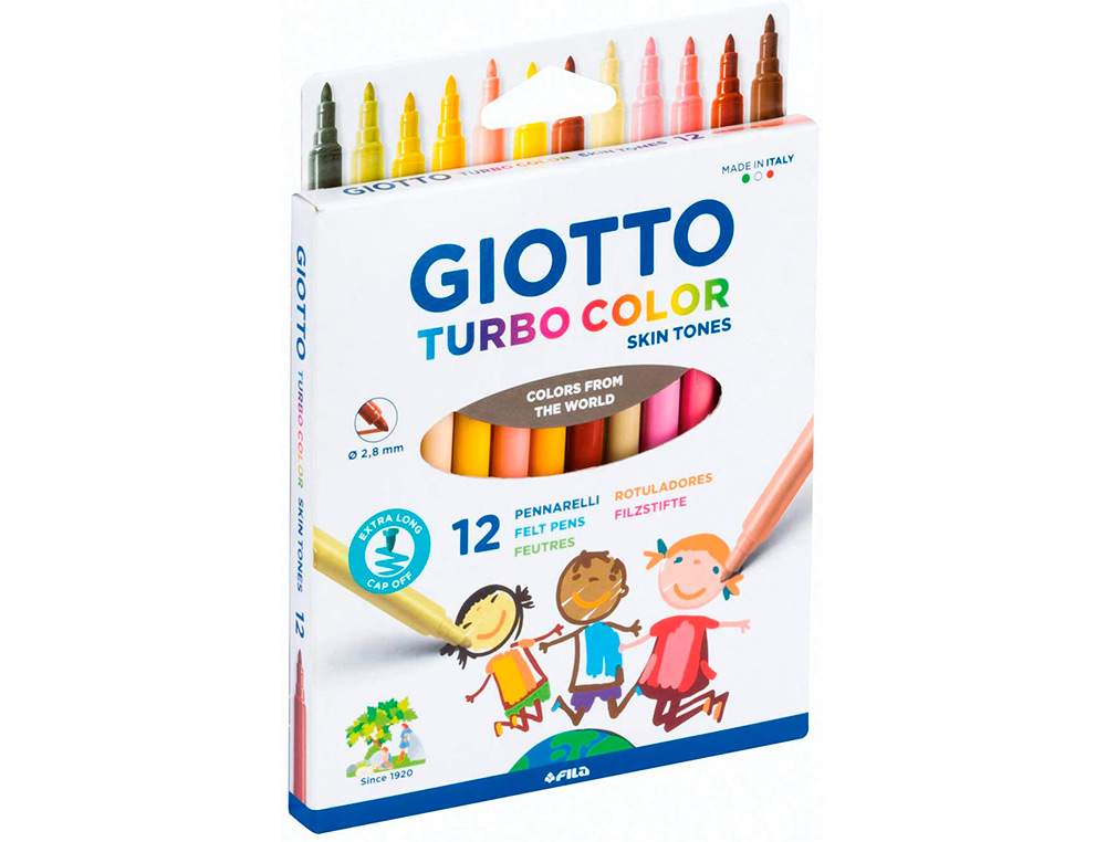 GIOTTO - Rotulador turbo color skin tones lavable punta bloqueada caja de 12 colores surtidos (Ref. F526900)
