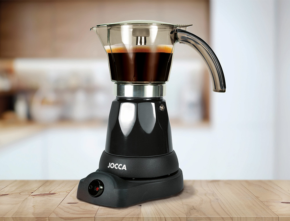 JOCCA - Cafetera italiana electrica capacidad 6 tazas jarra transparente sin cables 220-240v color negro (Ref. 5449N)