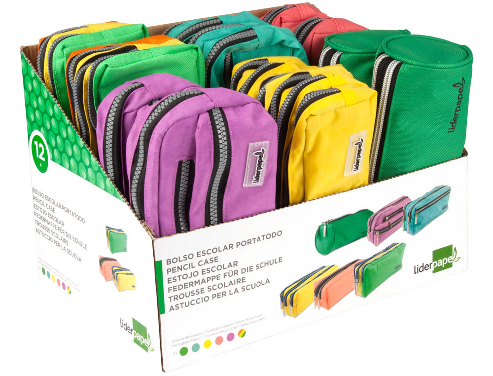 LIDERPAPEL - Bolso escolar portatodo expositor de 12 unidades colores y modelos surtidos (Ref. PX10)