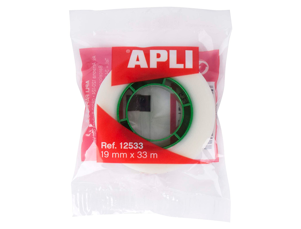 APLI - Cinta adhesiva 33 mt x 19 mm invisible encelofanada individualmente (Ref. 12533)