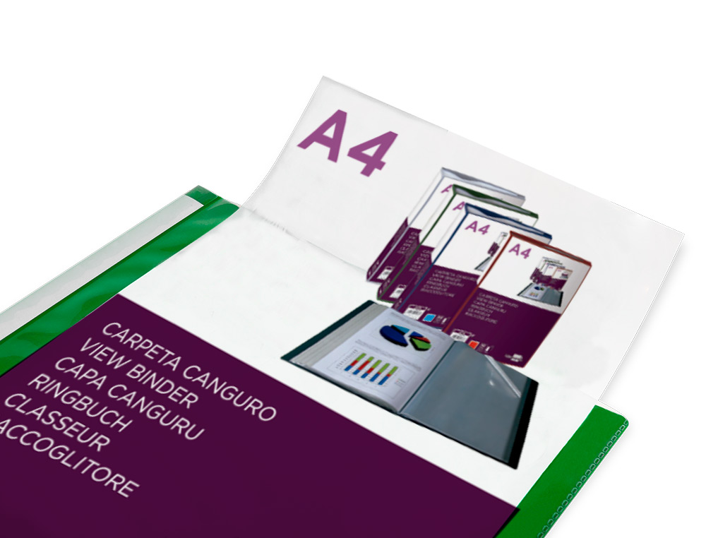 LIDERPAPEL - Carpeta 60 fundas canguro pp din A4 verde translucido portada y lomo personalizable (Ref. JC26)