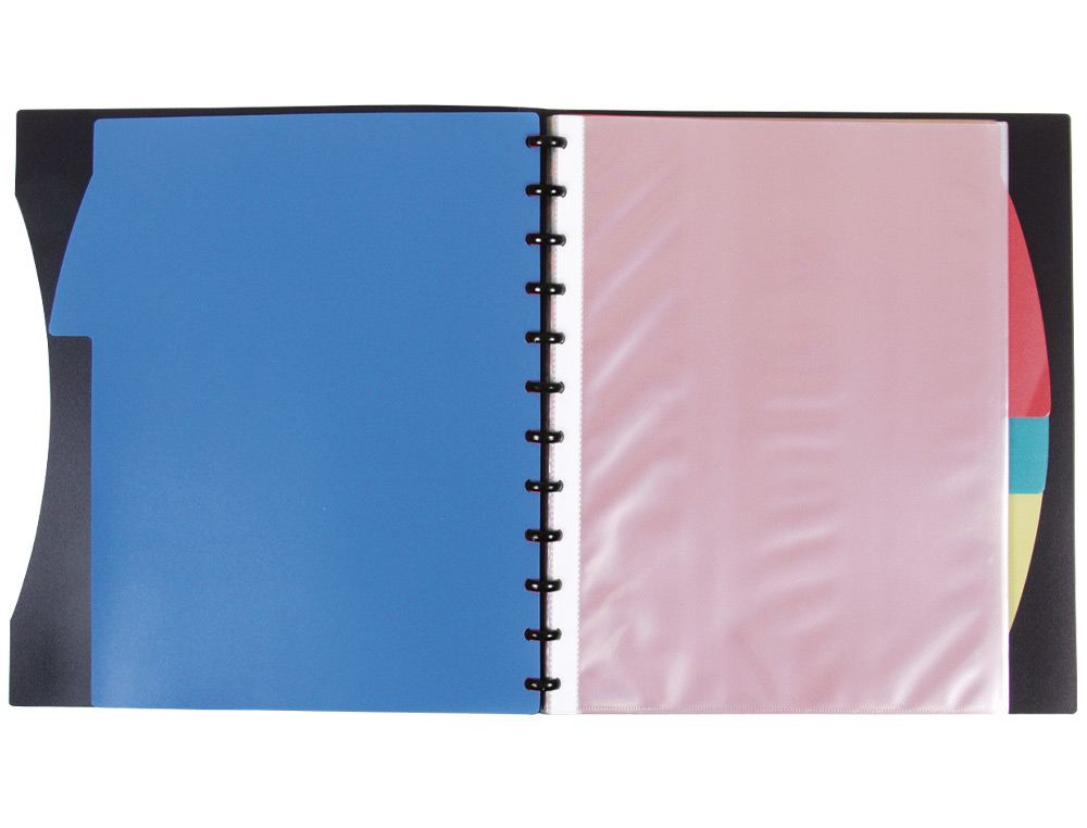 LIDERPAPEL - Carpeta A4 con 40 fundas intercambiables 5 sep sobre y gomilla portada y lomo personalizable negro (Ref. JC32)