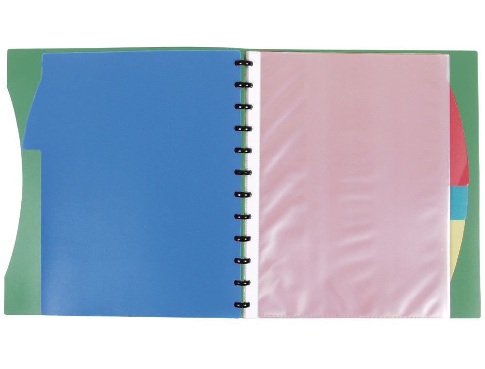 LIDERPAPEL - Carpeta A4 con 40 fundas intercambiables 5 sep sobre y gomilla portada y lomo personalizable verde (Ref. JC36)