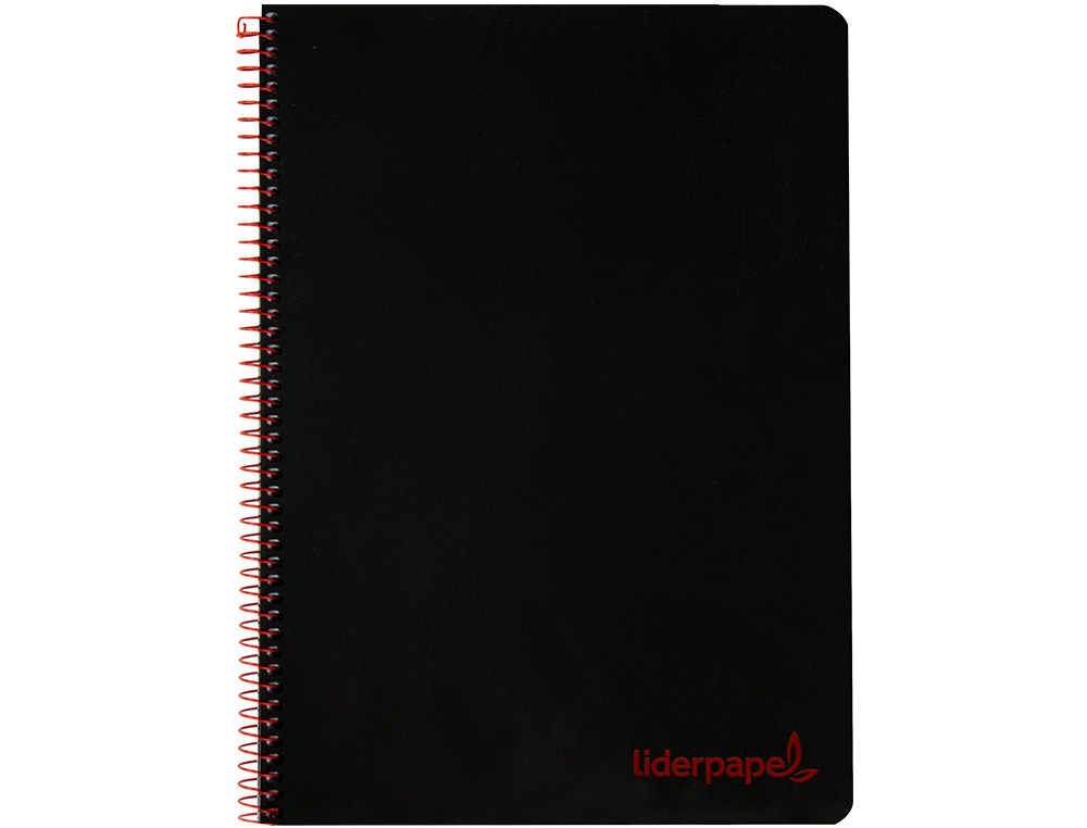 LIDERPAPEL - Cuaderno espiral a5 micro wonder tapa plastico 120h 90g cuadro 5mm 5 bandas 6 taladros color negro (Ref. BJ67)