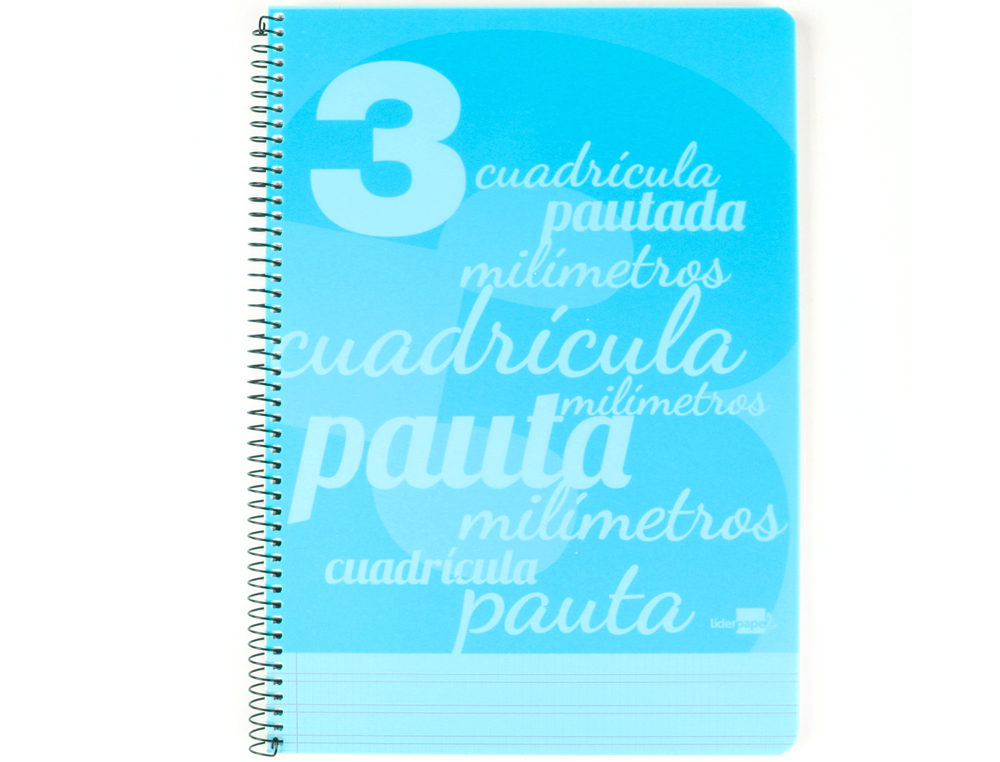LIDERPAPEL - Cuaderno espiral folio pautaguia tapa plastico 80h 75gr cuadro pautado 3mm con margen color azul (Ref. BE40)