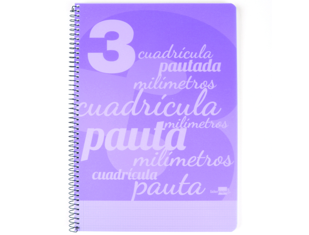 LIDERPAPEL - Cuaderno espiral folio pautaguia tapa plastico 80h 75gr cuadro pautado 3mm con margen color violeta (Ref. BE42)