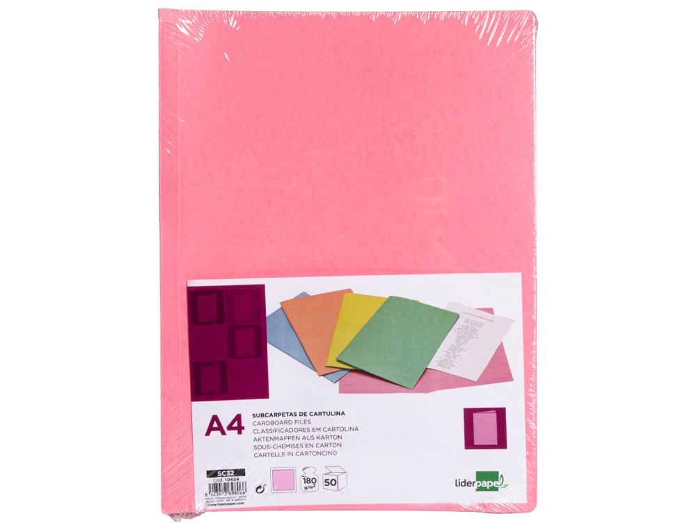 LIDERPAPEL - Subcarpeta A4 rosa pastel 180g/m2 (Ref. SC32)