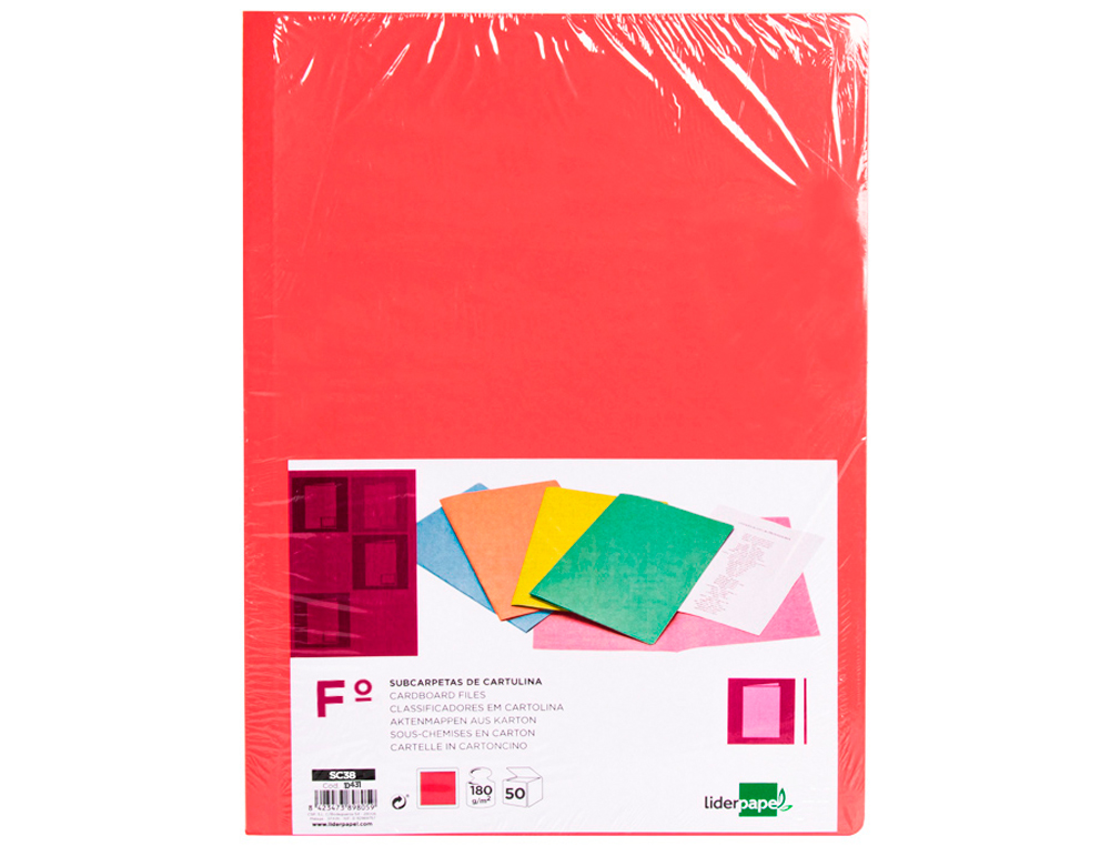 LIDERPAPEL - Subcarpeta folio rojo pastel 180g/m2 (Ref. SC38)