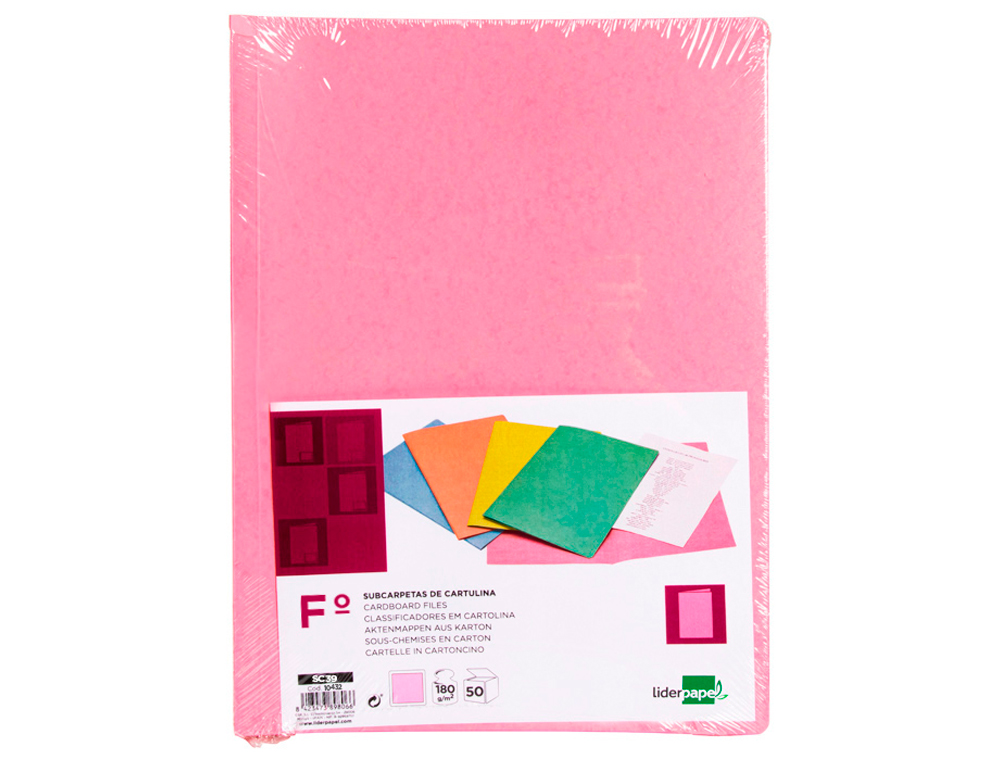 LIDERPAPEL - Subcarpeta folio rosa pastel 180g/m2 (Ref. SC39)