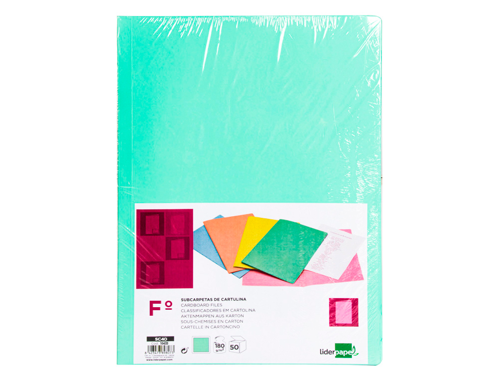 LIDERPAPEL - Subcarpeta folio verde pastel 180g/m2 (Ref. SC40)
