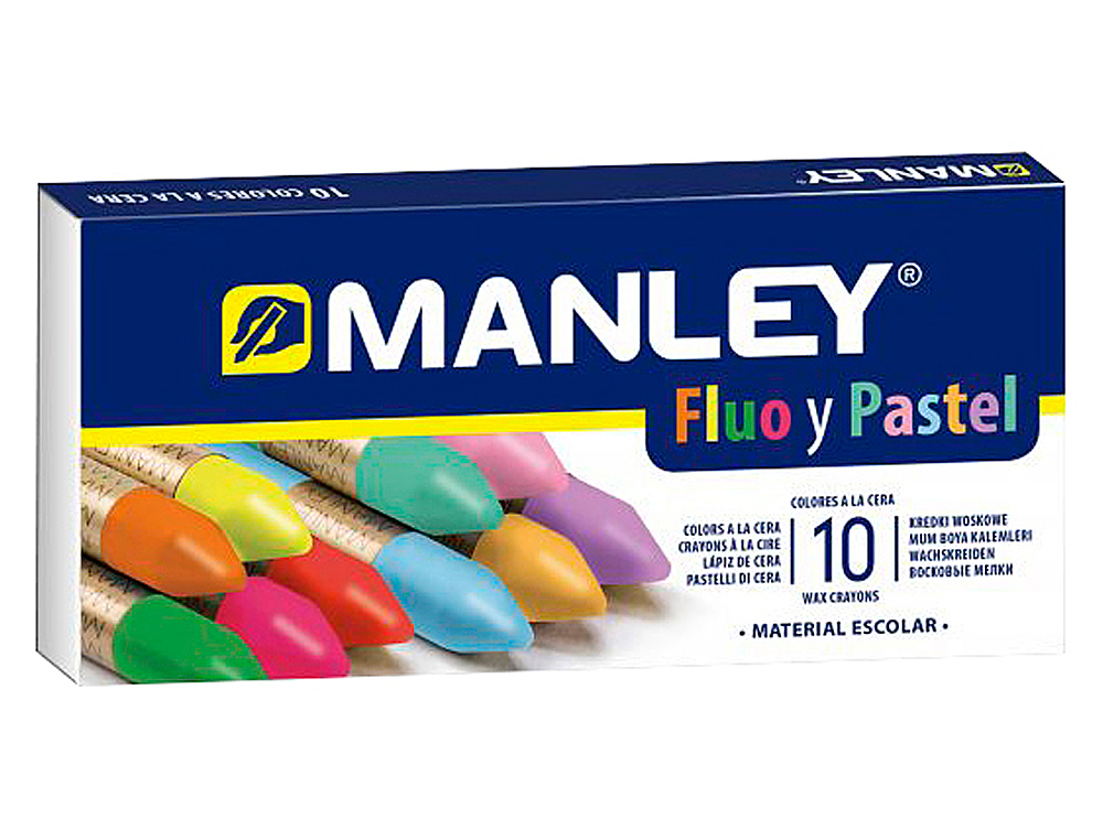 MANLEY - Lapices cera fluor y pastel caja de 10 colores surtidos (Ref. MNC00044)