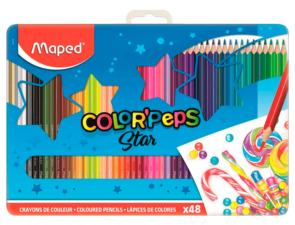 MAPED - Lapices de colores color peps caja metalica de 48 lapices colores surtidos (Ref. 832058)