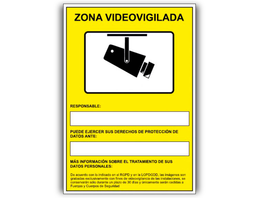 ARCHIVO 2000 - Pictograma camaras de vigilancia en grabacion las 24 horas pvc amarillo luminiscente 210x297 (Ref. 6172-09 AM)