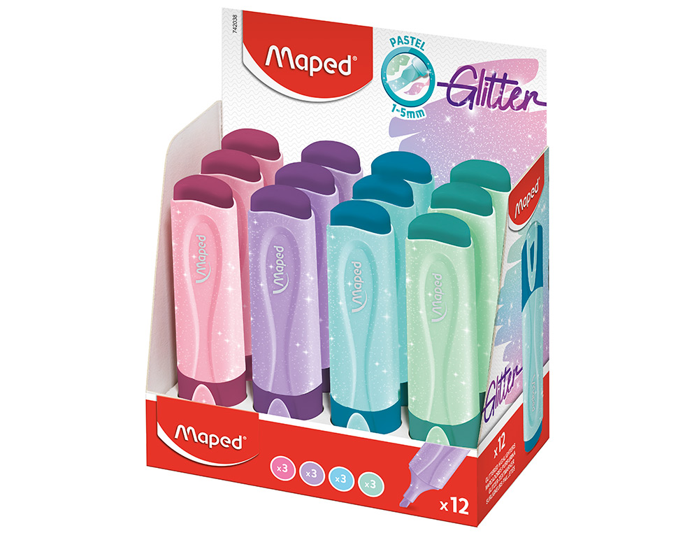 MAPED - Rotulador fluorescente peps pastel con glitter colores surtidos (Ref. 742038)