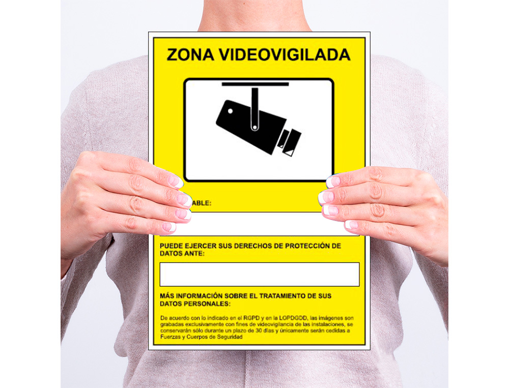 ARCHIVO 2000 - Pictograma camaras de vigilancia en grabacion las 24 horas pvc amarillo luminiscente 210x297 (Ref. 6172-09 AM)