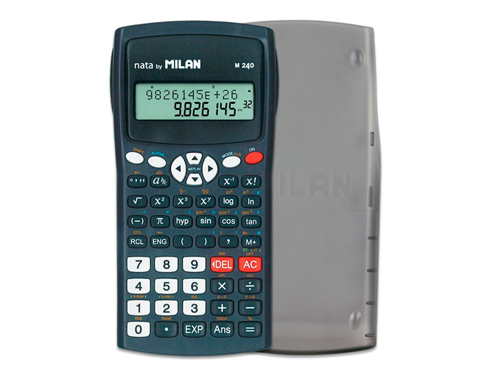 MILAN - Calculadora cientifica m240 black 2 lineas 240 funciones 10+2 digitos color negra con tapa color gris (Ref. 159110KBL)