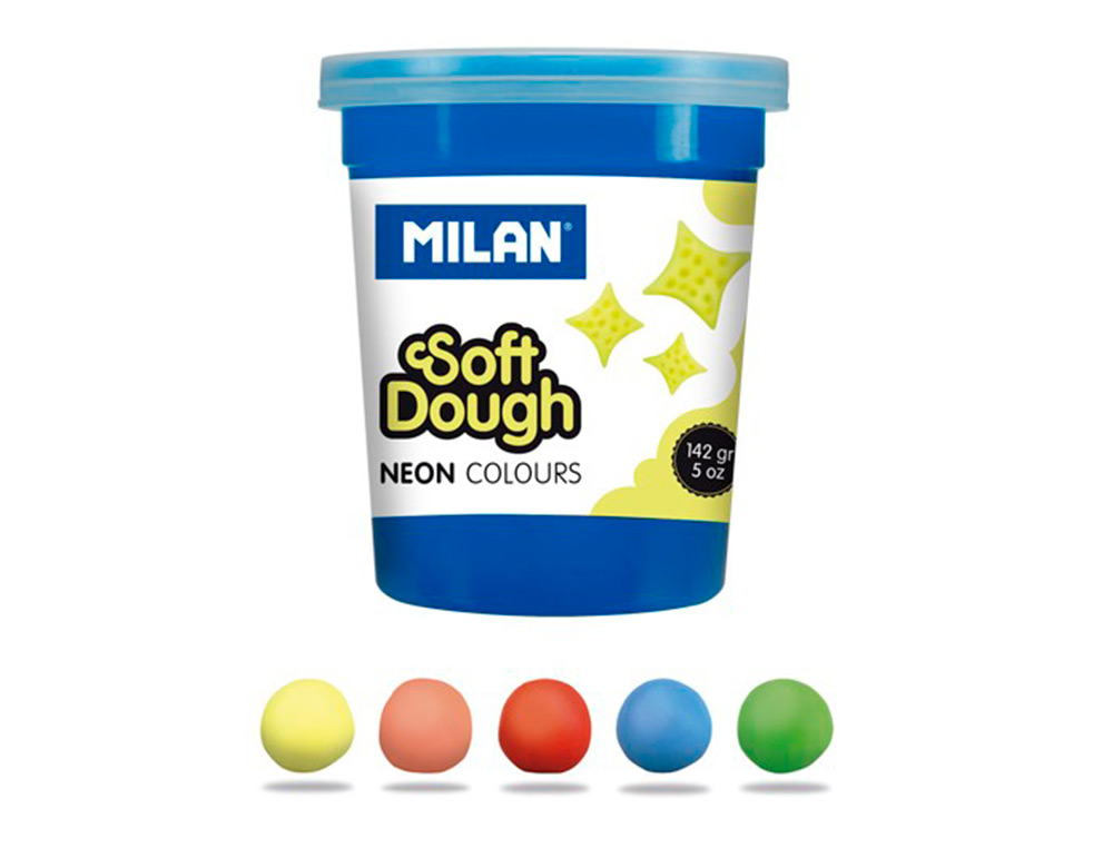 MILAN - Pasta para modelar soft dough neon caja de 5 botes colores surtidos 142 g (Ref. 913505N)