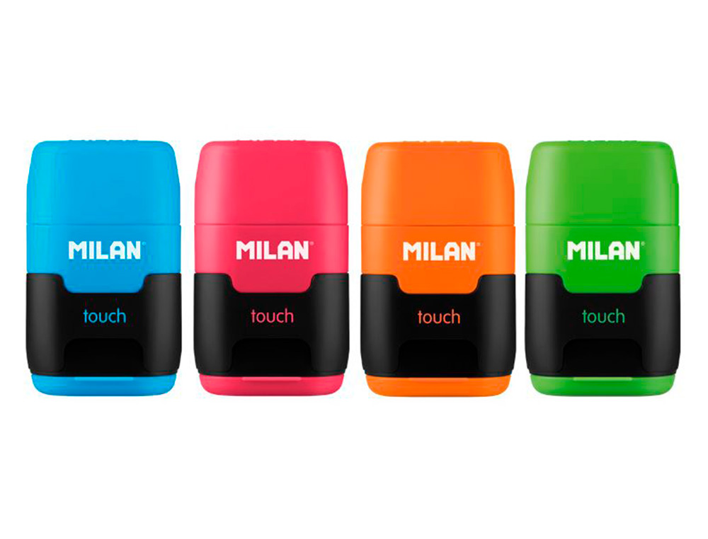 MILAN - Sacapuntas compact touch duo plastico 2 usos con goma + 2 recambios de goma en blister (Ref. BYM10272)