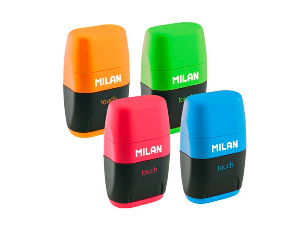 MILAN - Sacapuntas compact touch duo plastico 2 usos con goma + 2 recambios de goma en blister (Ref. BYM10272)