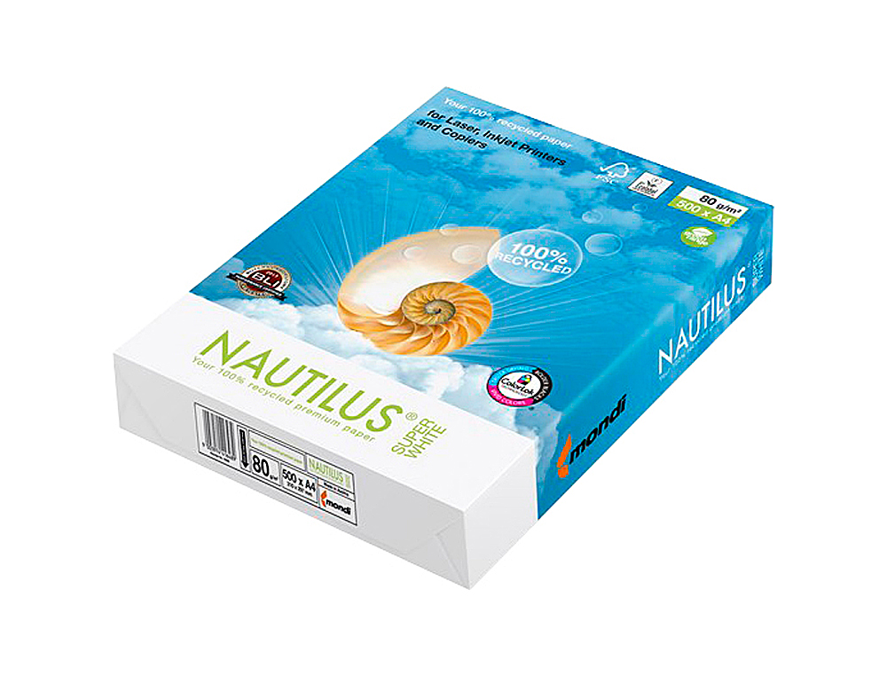 NAUTILUS - Papel fotocopiadora superwhite 100% reciclado din a3 80 gramos paquete de 500 hojas (Ref. 013408019002)