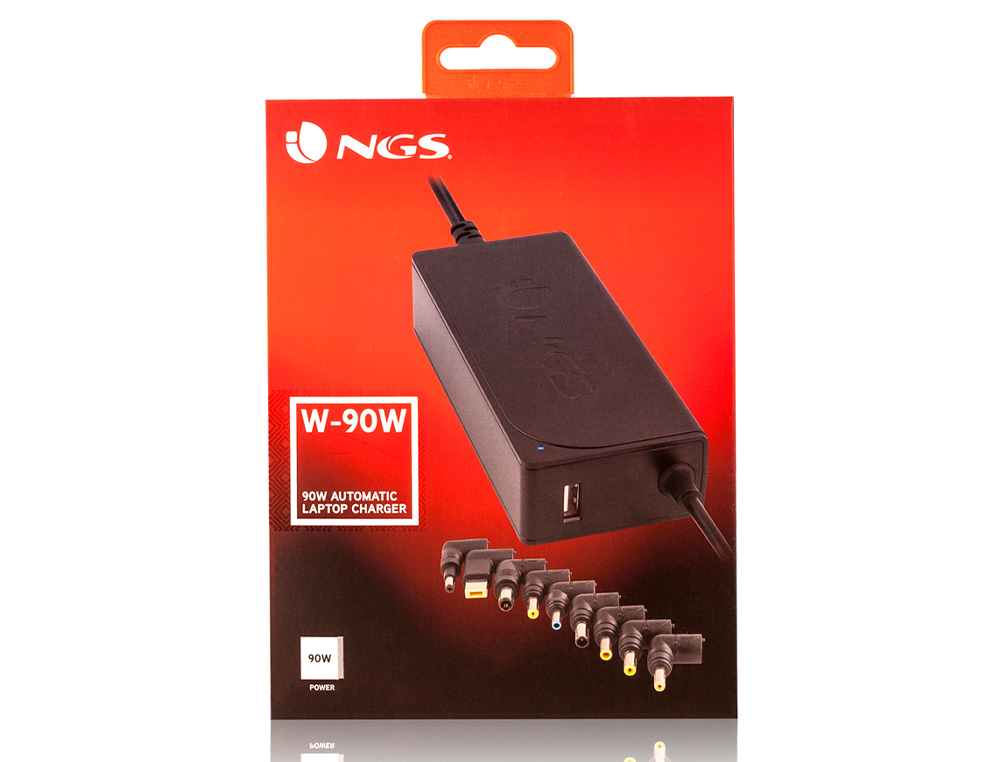 NGS - Adaptador de corriente automatic 90w con 9 adaptadores y salida usb 2a (Ref. W-90)