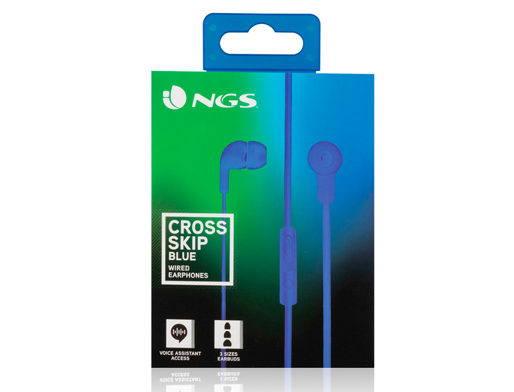 NGS - Auricular cross skip con control de volumen jack 3,5 mm longitud cable 1,2 mt color azul (Ref. CROSSSKIPBLUE)