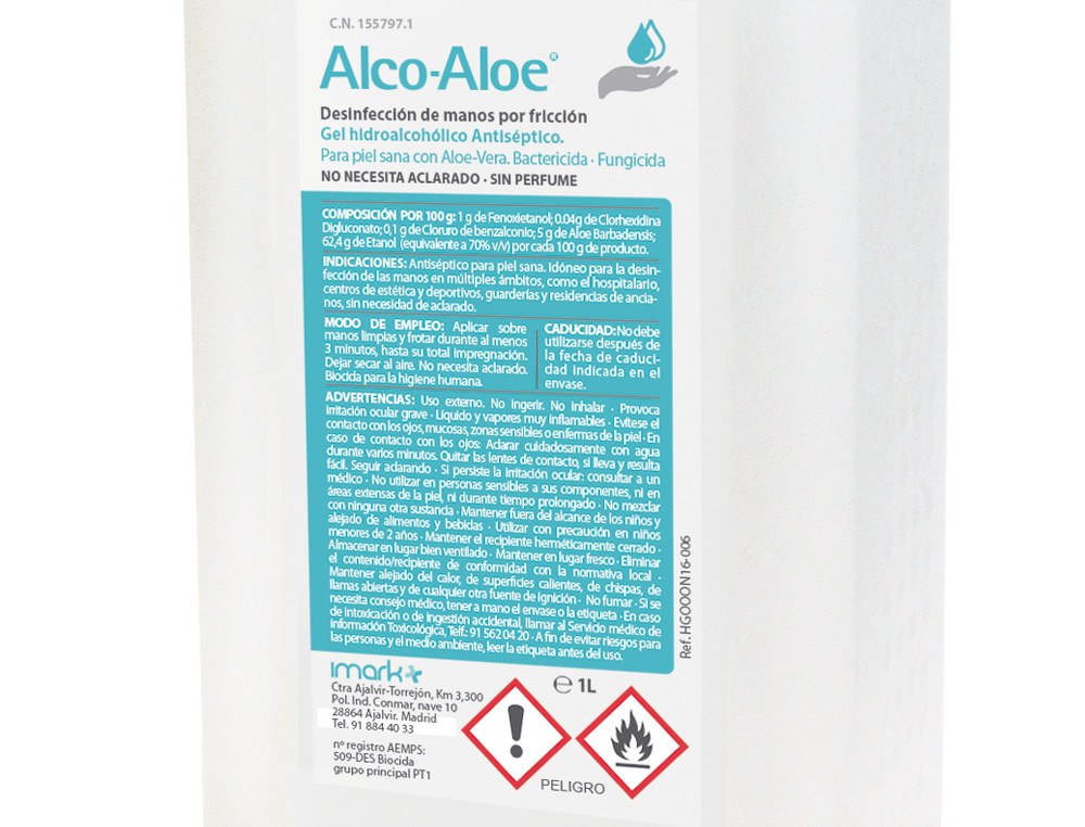 OTROS - Gel hidroalcoholico alco aloe para manos limpia y desinfecta bote dosificador de 1000 ml (Ref. 155797.1)