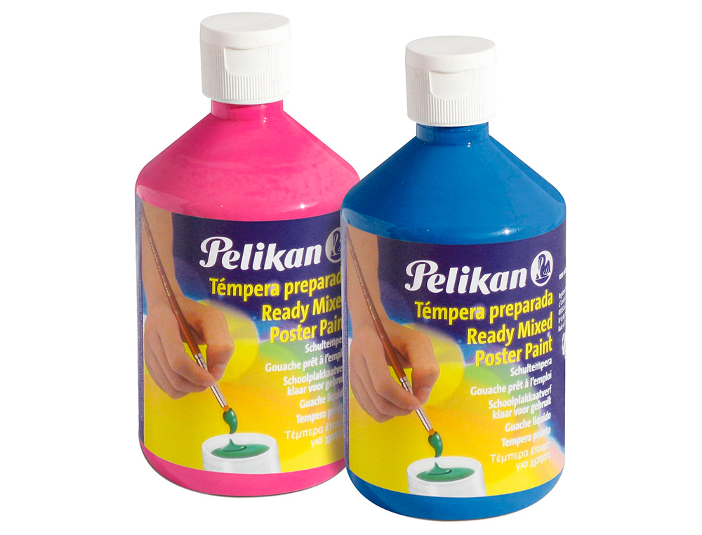 PELIKAN - Tempera escolar 500 ml especial colegio pack 6 botellas colores surtidos (Ref. 63805)