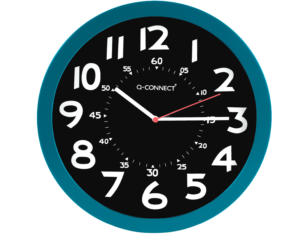 Q-CONNECT - Reloj de pared plastico oficina redondo 30 cm color azul y esfera color negro (Ref. KF11214)