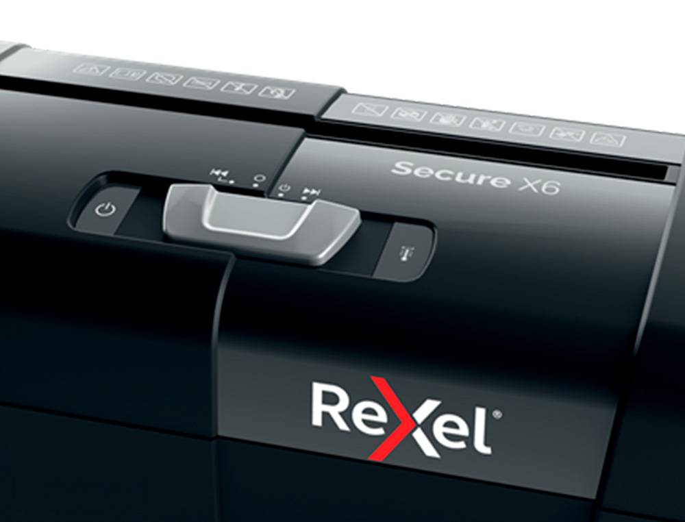 REXEL - Destructora de documentos secure x6 eu capacidad 6 hojas grapas clips tarjetas y cd (Ref. 2020122EU)
