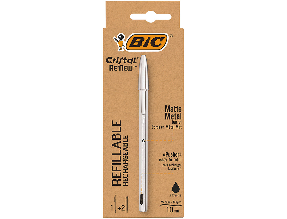 BIC - Boligrafo cristal renew tinta negra pack de 1 unidad + 2 recambios (Ref. 997201)