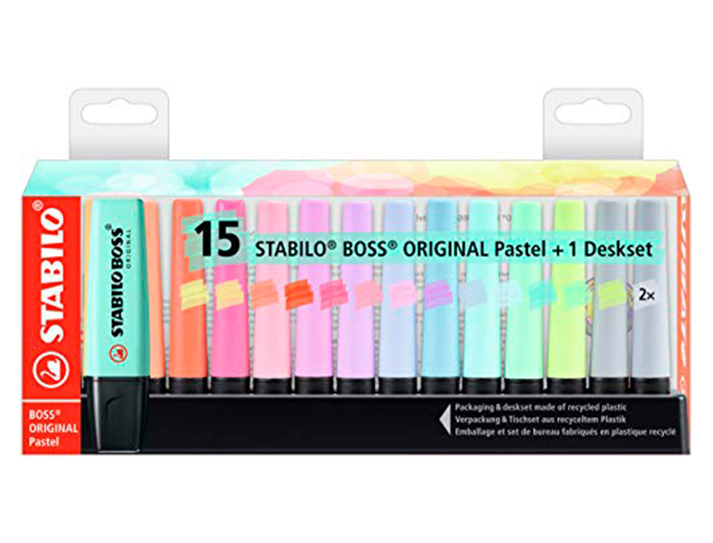 STABILO - Rotulador boss fluorescente 70 pastel deskset estuche de 15 unidades colores surtidos (Ref. 7015-02-5)