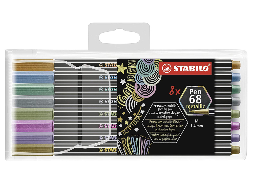 STABILO - Rotulador punta de fibra pen 68 metallic estuche plastico de 8 unidades colores surtidos (Ref. 6808/8-11)