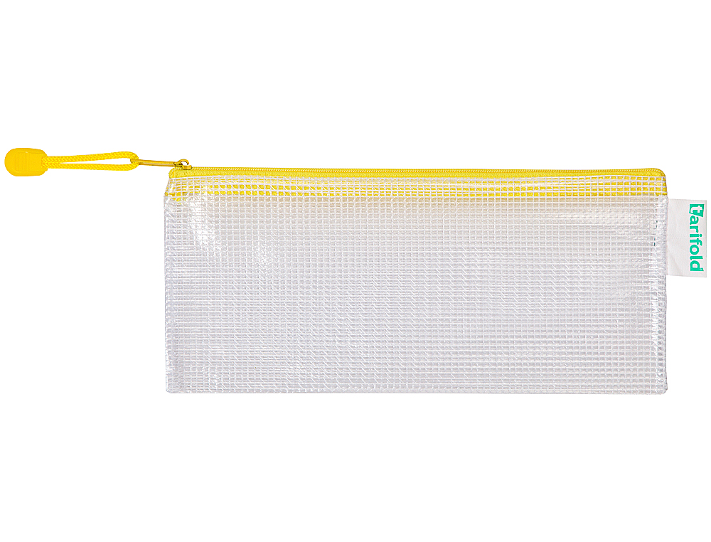 TARIFOLD - Bolsa multiusos pvc 250x115 mm apertura superior con cremallera portaboligrafo y correa color amarillo (Ref. 509044)
