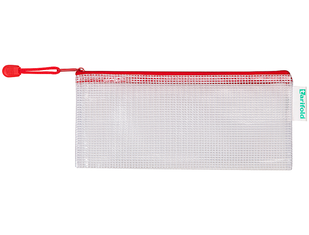TARIFOLD - Bolsa multiusos pvc 250x115 mm apertura superior con cremallera portaboligrafo y correa color rojo (Ref. 509043)