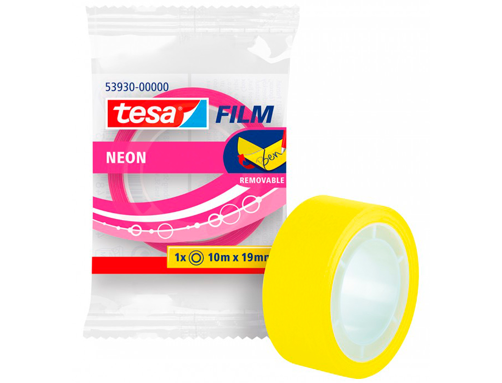 TESA - Cinta adhesiva film neon 10 mt x 19 mm amarillo/rosa encelofanada (Ref. 53930-00000-00)
