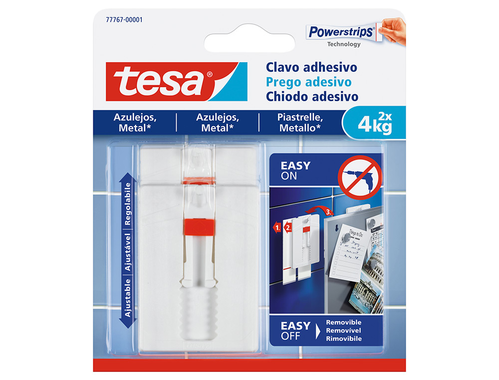 TESA - Clavo autoadhesivo sujecion hasta 4 kg uso azulejos removible blister de 2 unidades (Ref. 77767-00001-00)