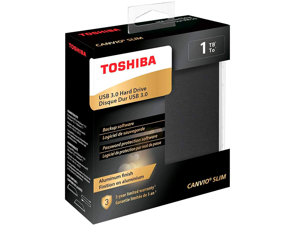 TOSHIBA - Disco duro externo canvio slim hdd 2,50\&quot; 5.000 mbit/s usb 3.0 1 tb color negro (Ref. HDTD310EK3DA) (Canon L.P.I. 6,45€ Incluido)