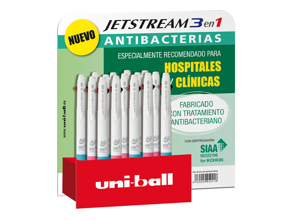 UNIBALL - Boligrafo uni-ball jetstream sport sxe3-400 3 colores antibacteriano 1,0 mm expositor de 15 unidades (Ref. 182634753)