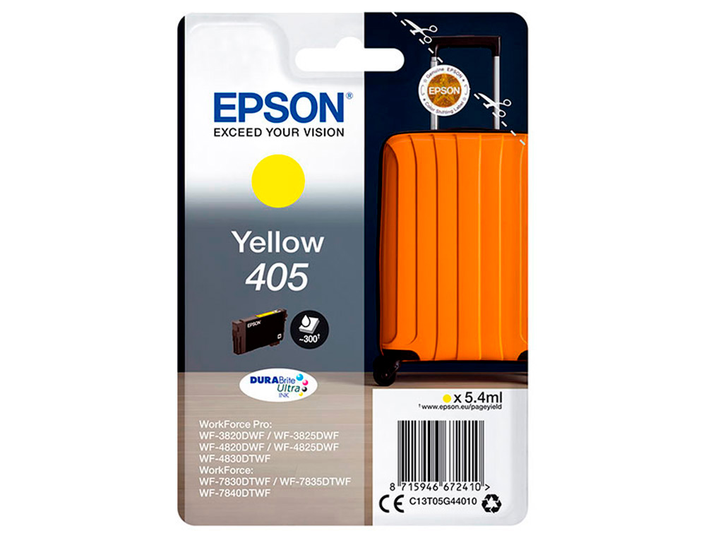 EPSON - Cartucho de inyección de tinta 405 wf-3820dwf / wf-4820dwf / wf-7830dtwf / wf-7840dtwf amarillo (Ref. C13T05G44010)