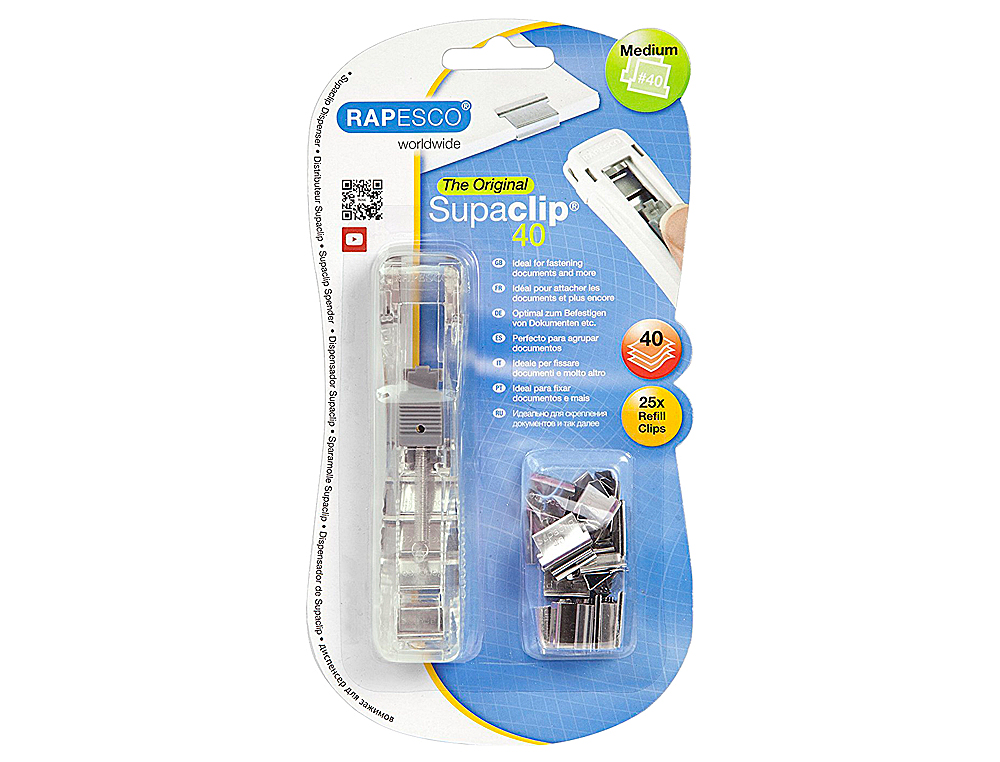 RAPESCO - Dispensador de clips traslúcido con 25 clips adicionales, para 40 hojas. (Ref.1370)
