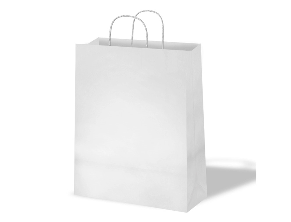 BLANCA - Bolsa de papel basika celulosa blanco asa retorcida tamaño \&quot;l\&quot; 320x140x400 mm (Ref. 02104013)