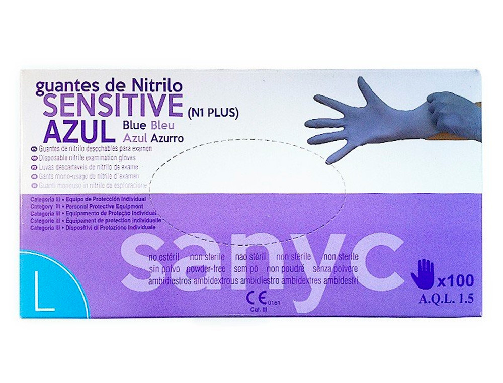BLANCA - Guante de nitrilo desechable sensitive sin polvo talla l grande color azul caja de 100 unidades (Ref. 273)