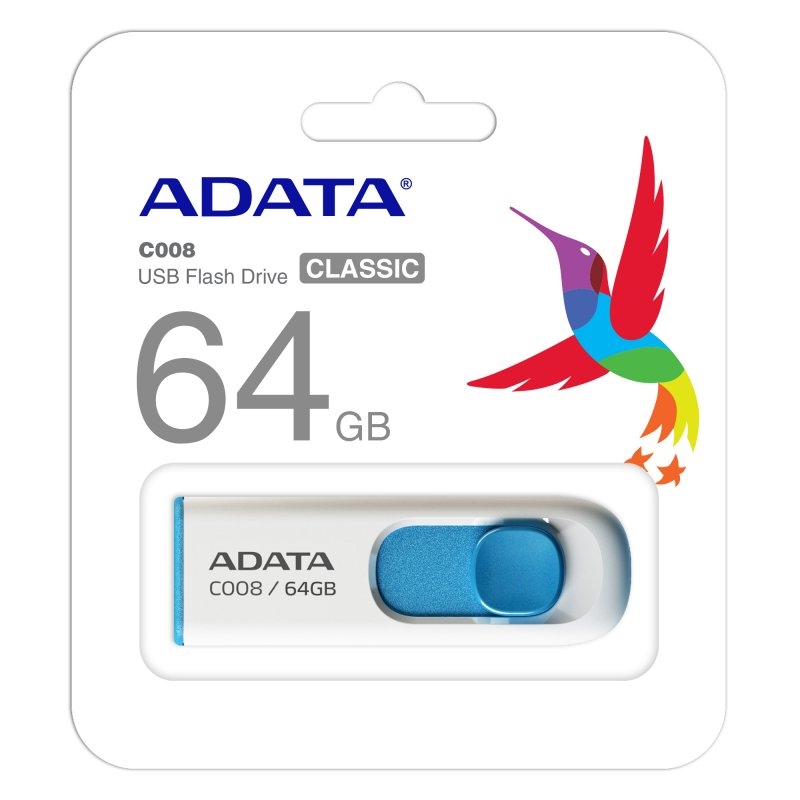 ADATA - Lapiz Usb C008 64GB USB 2.0 Blanco/Azul (Canon L.P.I. 0,24€ Incluido) (Ref.AC008-64G-RWE)